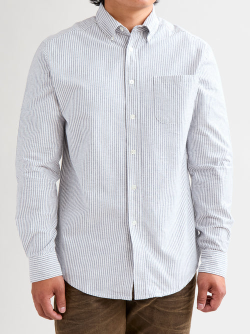 Brushed Oxford Stripe Button-Up Shirt in Blue