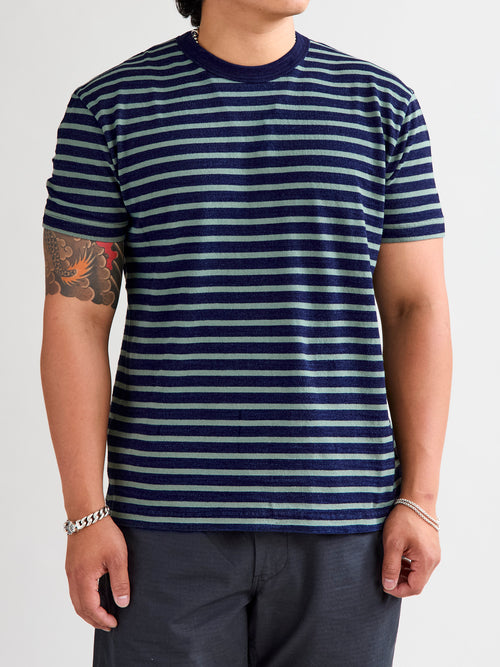 Heavyweight Striped T-shirt in Indigo x Olive