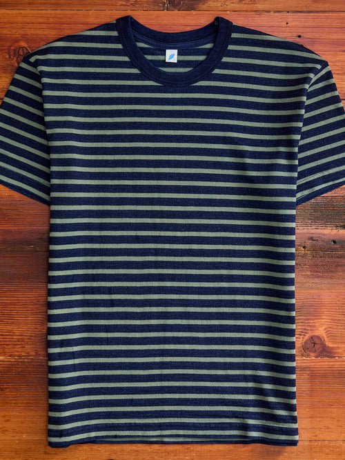 Heavyweight Striped T-shirt in Indigo x Olive