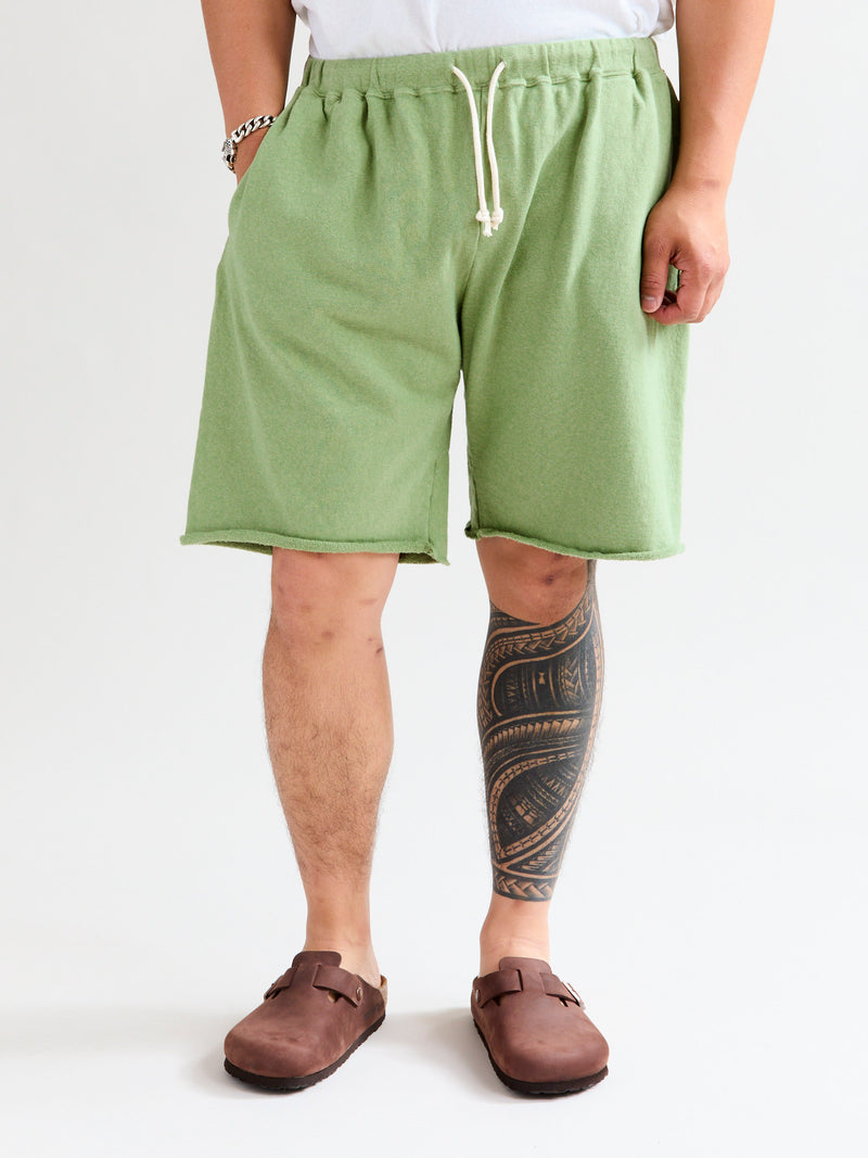 Lightweight Cutoff Sweatshort in Tea Green