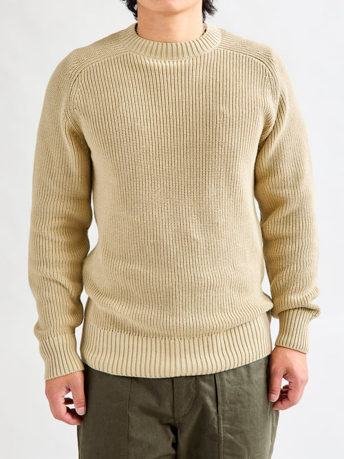 Cotton Crewneck Knit Sweater in Sand