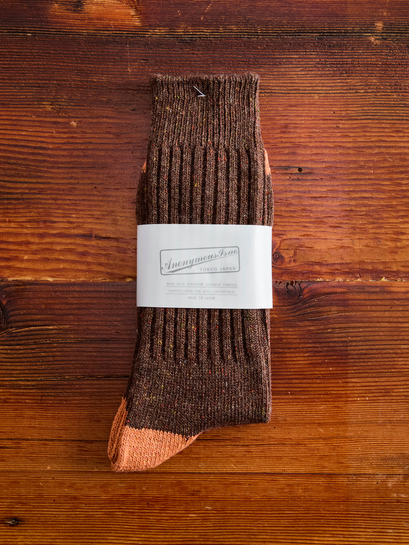 Tweed Nep Crew Sock in Brown