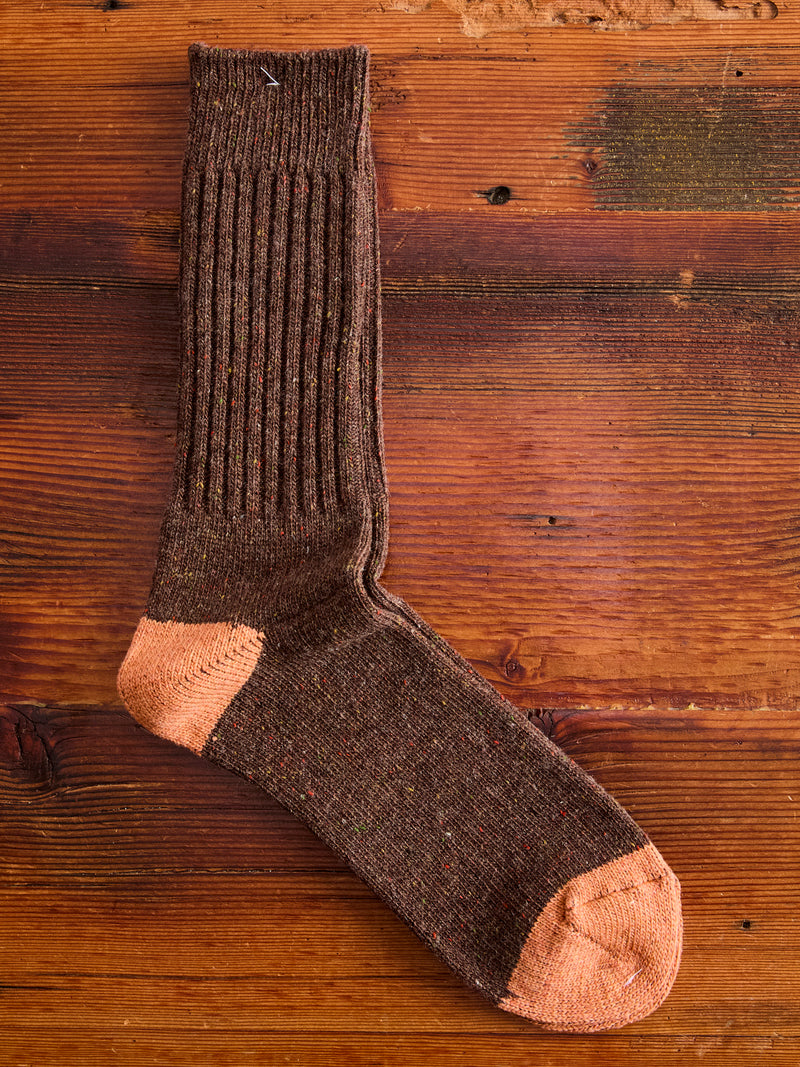 Tweed Nep Crew Sock in Brown