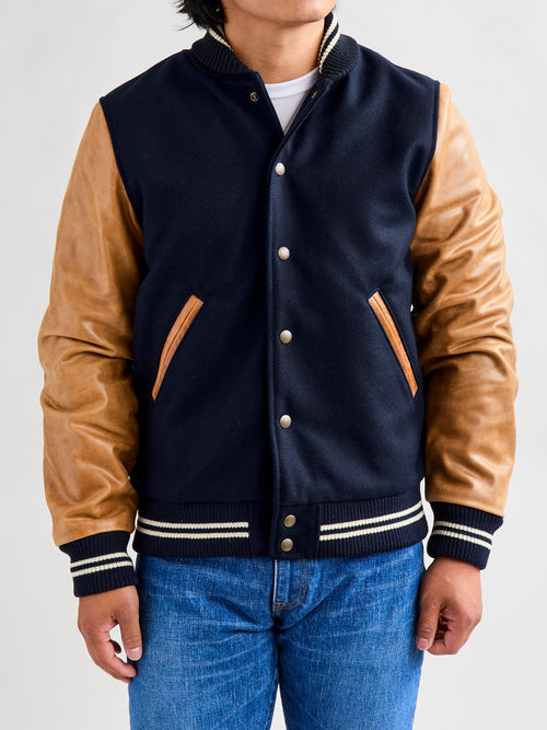 Varsity Jacket in Navy/Rust