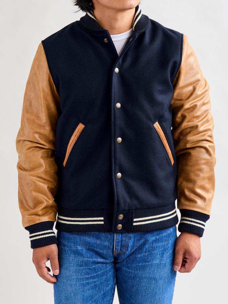 Varsity Jacket in Navy/Rust