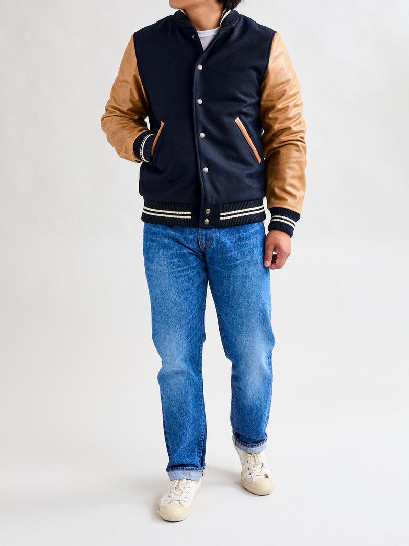 Varsity Jacket in Navy/Rust