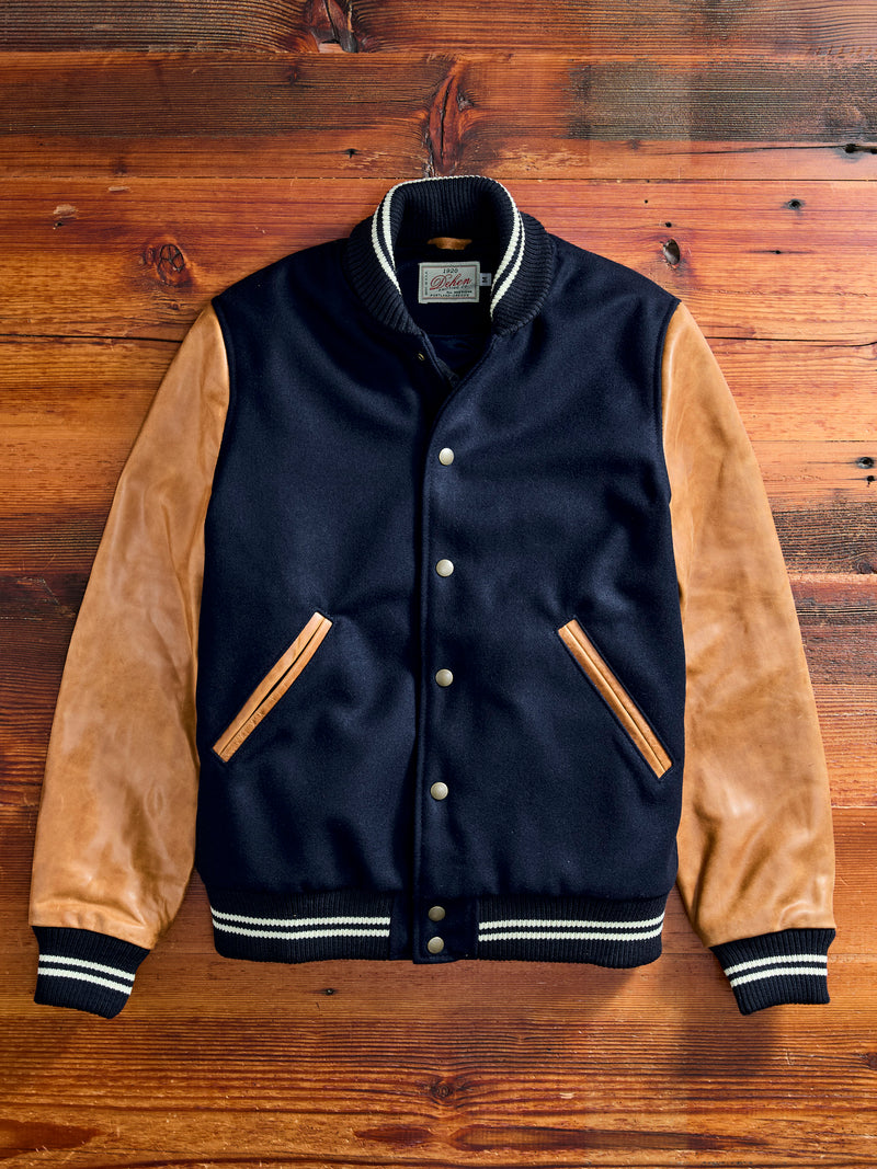 Varsity Jacket in Navy/Rust