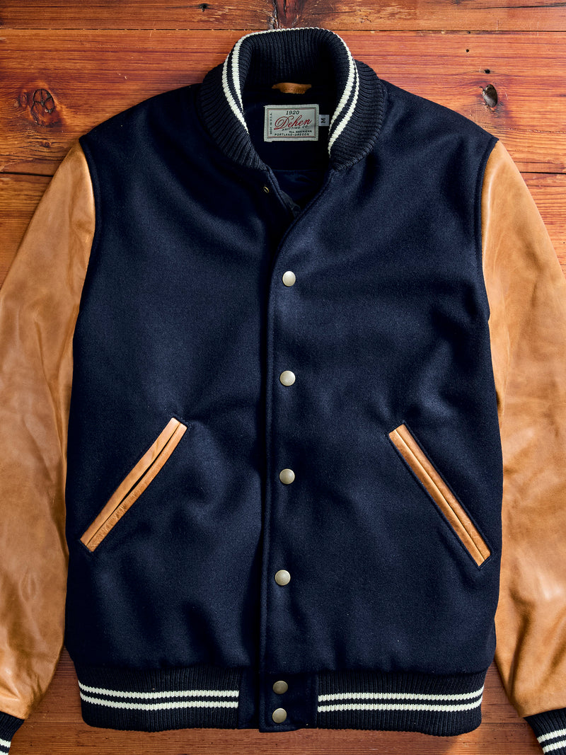 Varsity Jacket in Navy/Rust