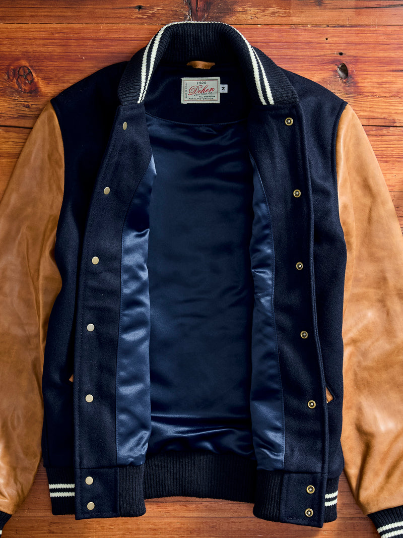 Varsity Jacket in Navy/Rust