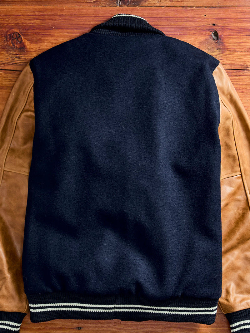 Varsity Jacket in Navy/Rust