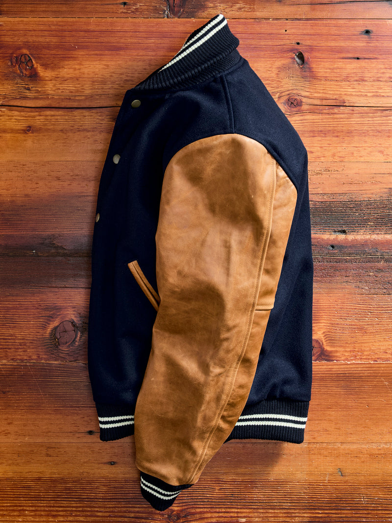 Varsity Jacket in Navy/Rust