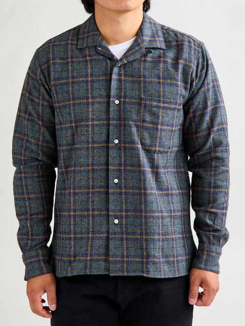 Cotton Tweed Camp Shirt in Blue