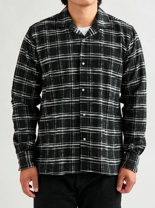 Cotton Slub Check Camp Shirt in Black