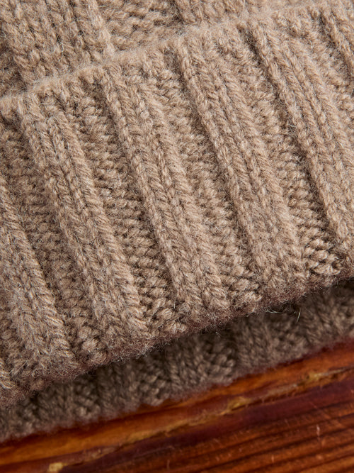 Cashmere Rib Watch Cap in Camel