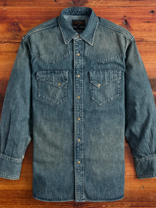 Denim Western Button-Down Shirt in Indigo-Camel Double Dye