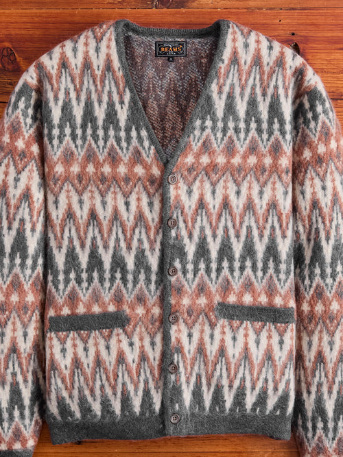 Double Chevron Jacquard Cardigan in Grey