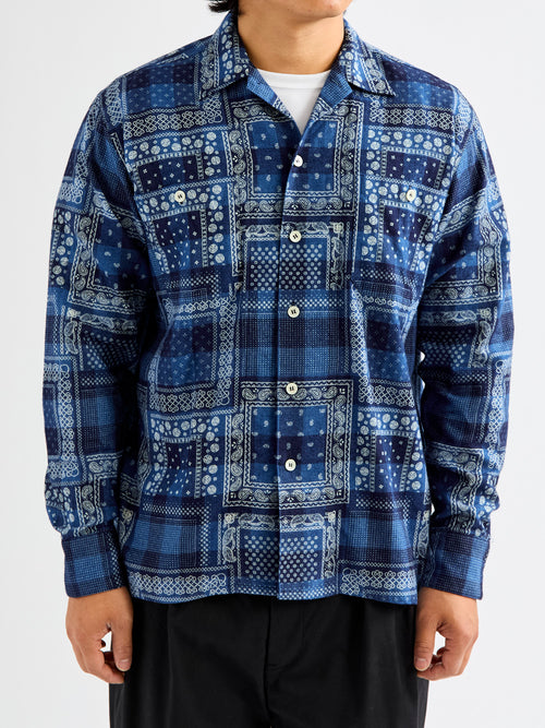 MIL Open Collar Discharge Print Shirt in Indigo