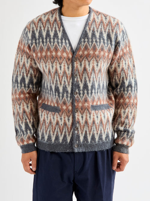 Double Chevron Jacquard Cardigan in Grey