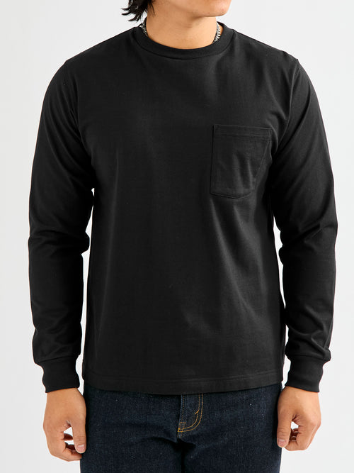 40/2 Long Sleeve Pocket T-Shirt in Black