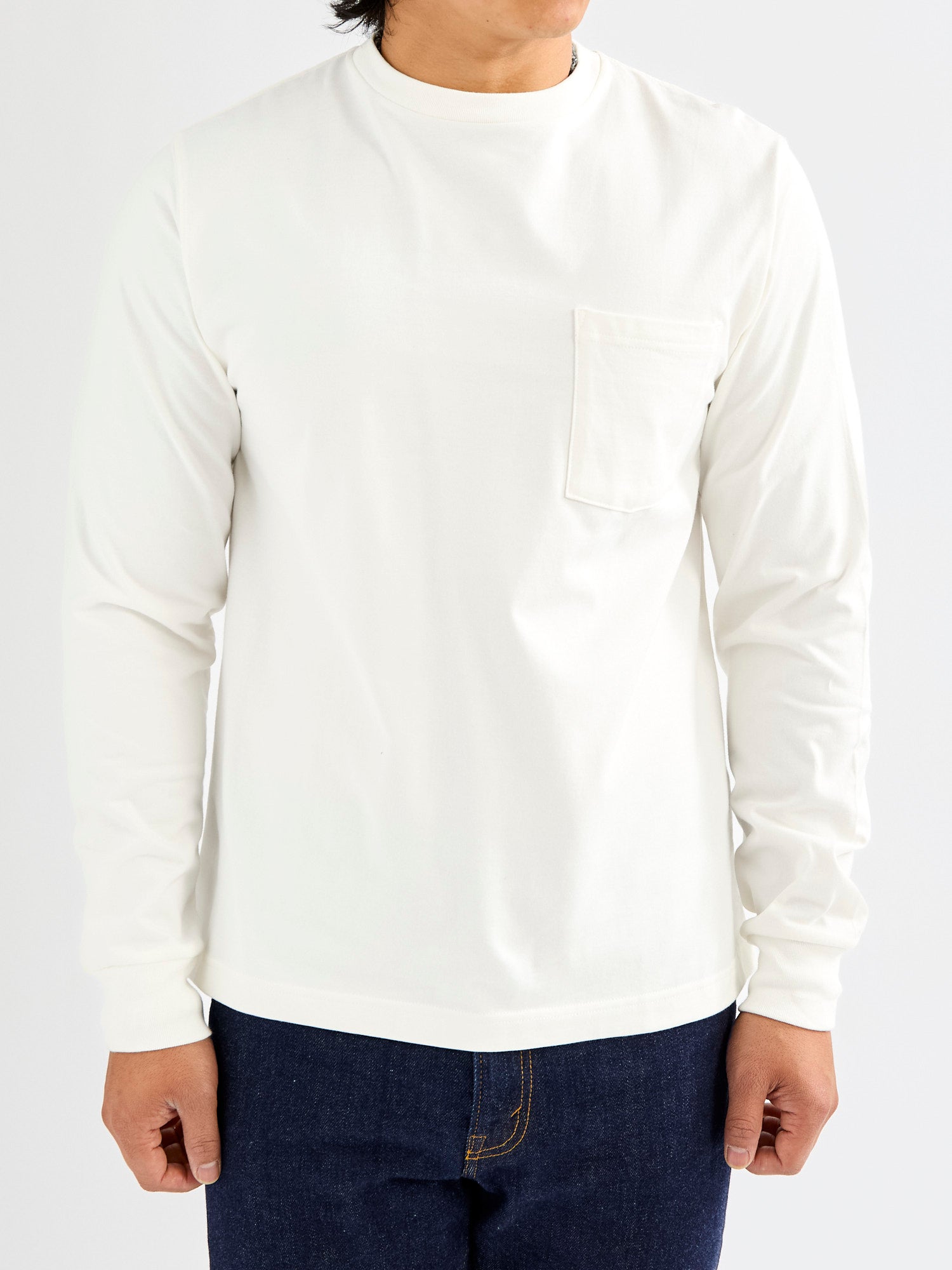 40/2 Long Sleeve Pocket T-Shirt in White