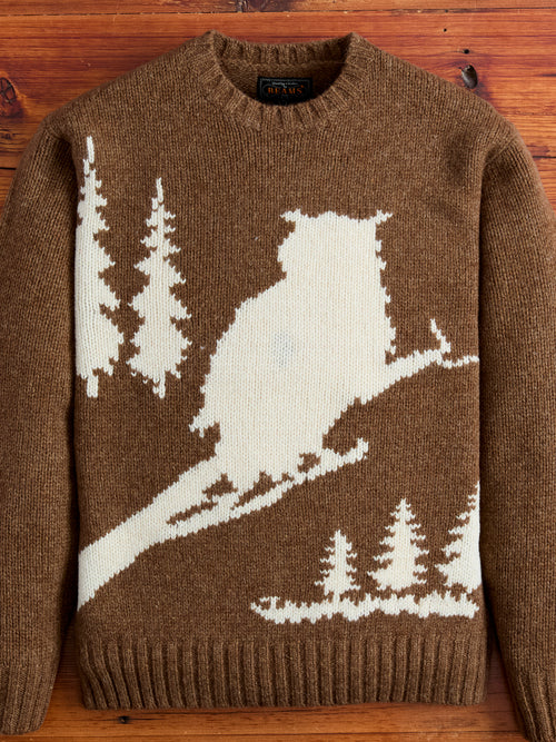 Intarsia 3-Gauge Crewneck Sweater in Brown