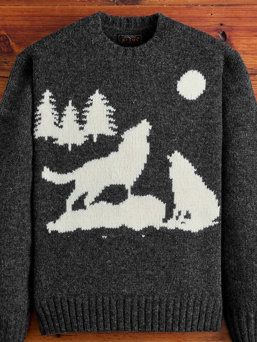 Intarsia 3-Gauge Crewneck Sweater in Charcoal