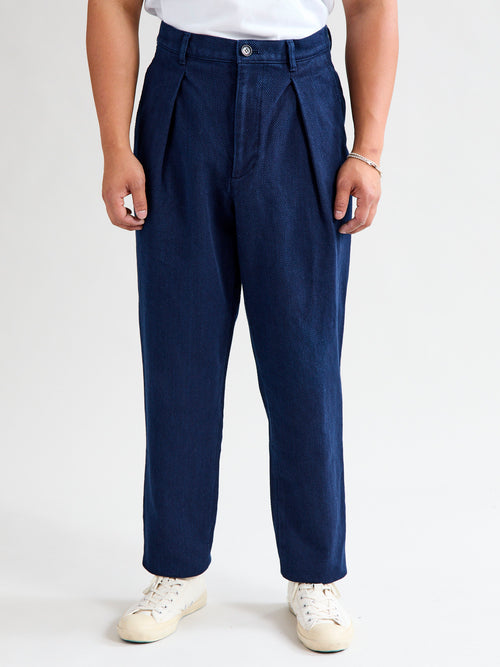 Double Cloth Sashiko Trousers in Hand Dyed Indigo