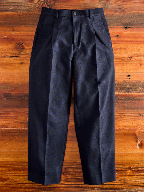 Wind Flow Jacquard Tucked Trousers in Dark Navy