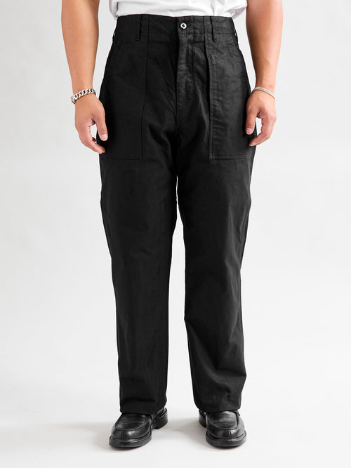 Brushed Herringbone Fatigue Pants in Black