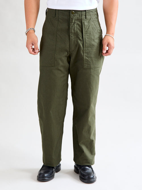 Brushed Herringbone Fatigue Pants in Olive