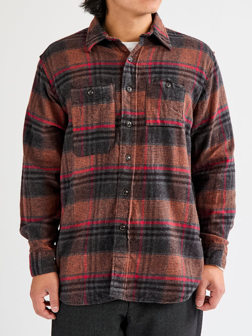 Flannel Work Shirt in Orange Red Plaid