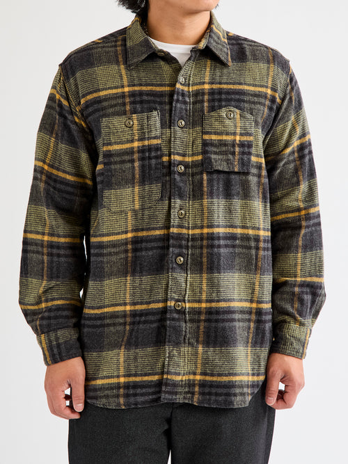 Flannel Work Shirt in Yellow Grey Plaid