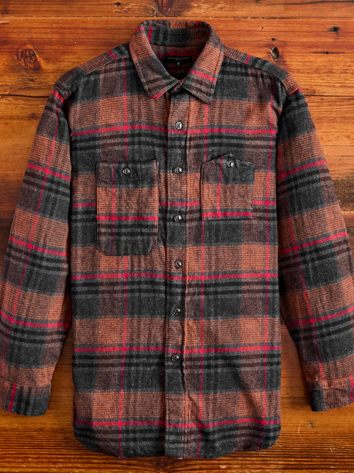 Flannel Work Shirt in Orange Red Plaid