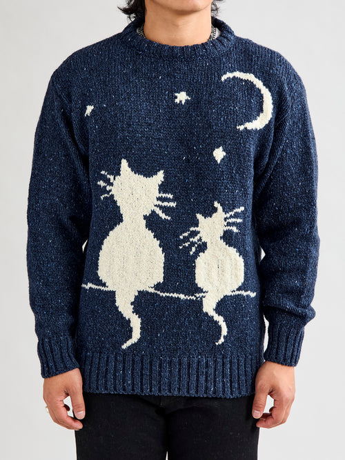 "Cats in Space" Wool Sweater in Blue