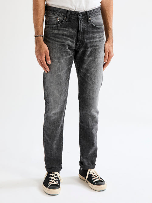 J214 "Aged Wash" 14oz Black Washed Selvedge Denim - Tapered Fit