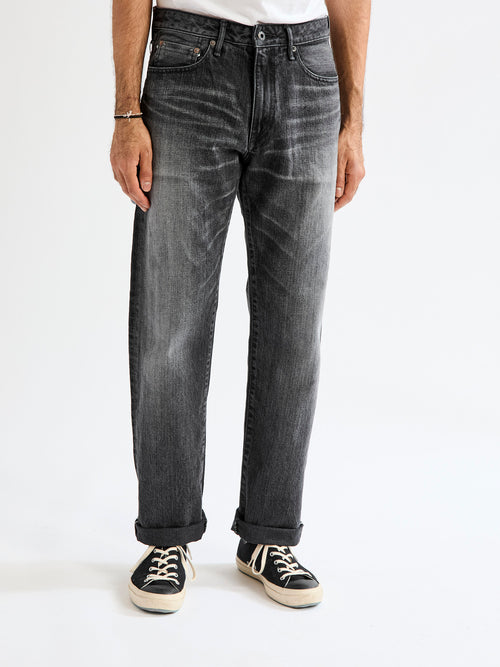 J414 "Aged Wash" 14oz Black Washed Selvedge Denim - Classic Straight Fit