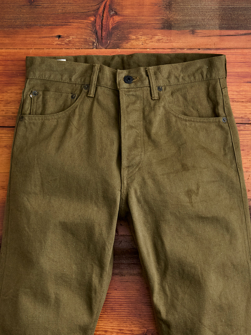 246-OLOL "Low Tension Olive" 12oz Selvedge Denim - Clean Straight Fit