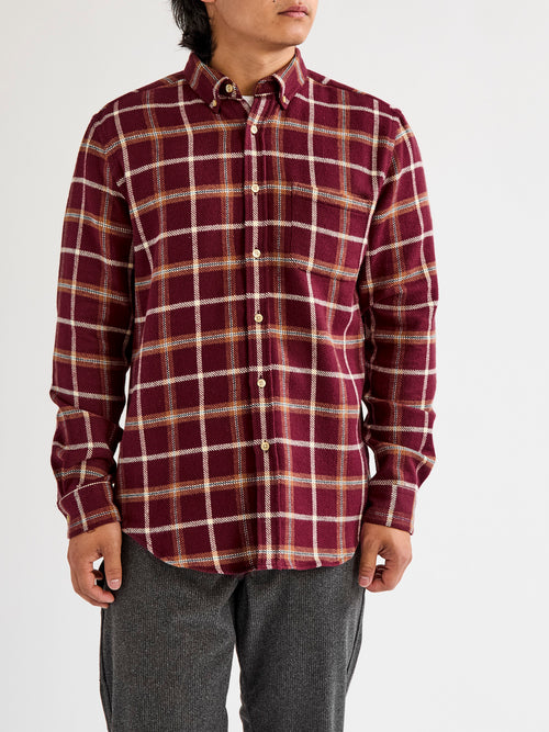 Pottery Check Button-Up Shirt in Burgundy