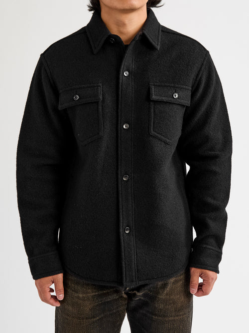 Boiled Wool Warden Overshirt in Black