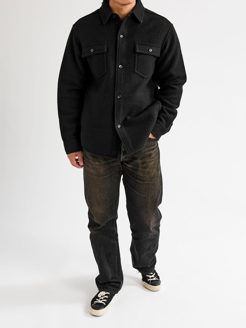 Boiled Wool Warden Overshirt in Black