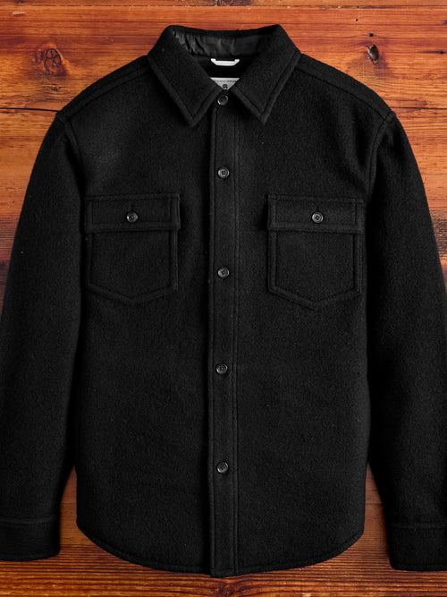 Boiled Wool Warden Overshirt in Black