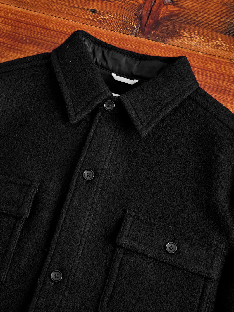 Boiled Wool Warden Overshirt in Black