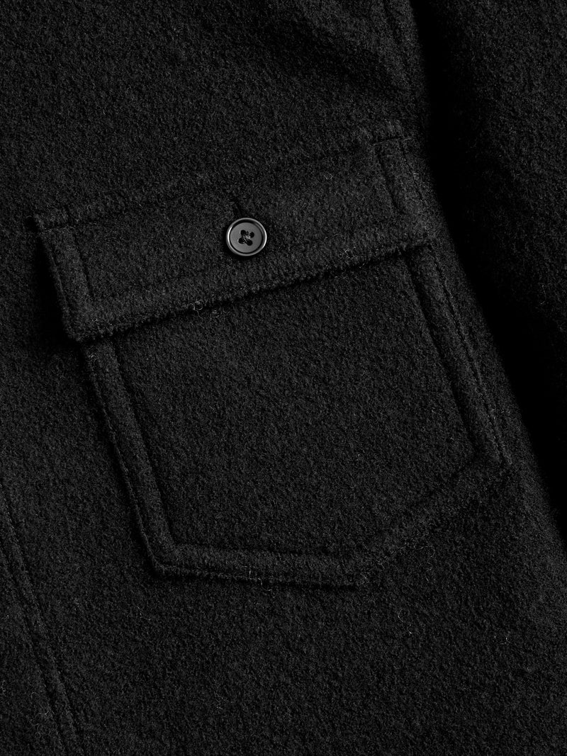 Boiled Wool Warden Overshirt in Black