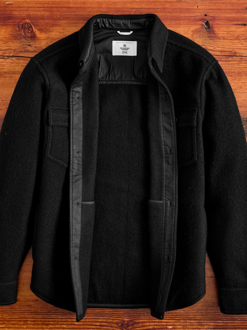 Boiled Wool Warden Overshirt in Black