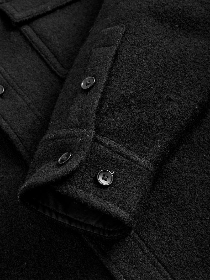 Boiled Wool Warden Overshirt in Black