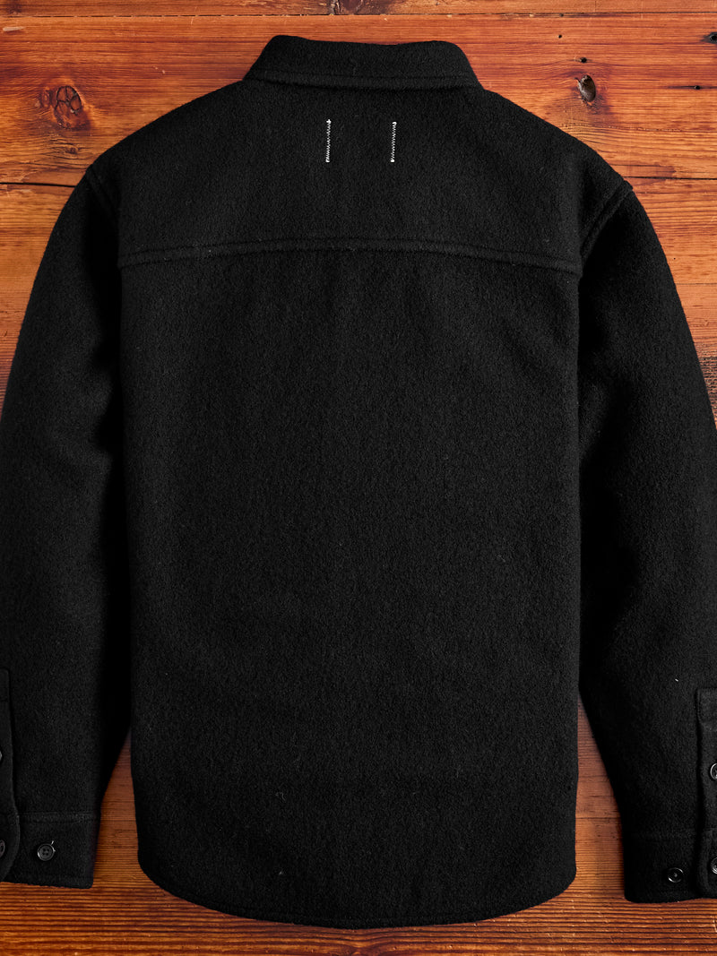 Boiled Wool Warden Overshirt in Black