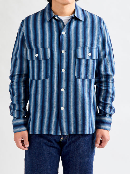 "Awa-Ai" Long Sleeve Shirt in Indigo Shijira Stripe