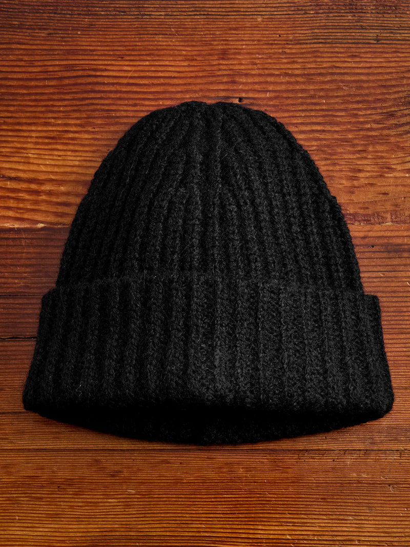 Alpaca Ribbed Watch Cap in Black