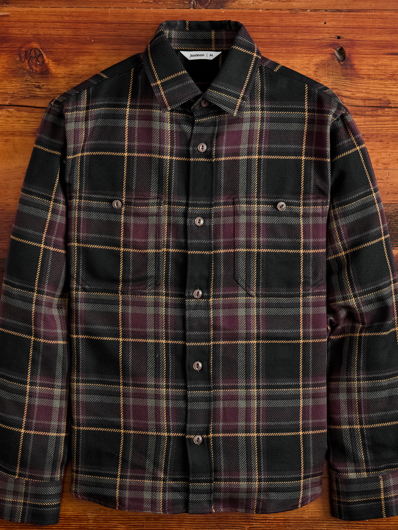 Utility Flannel in Black Olive Plaid