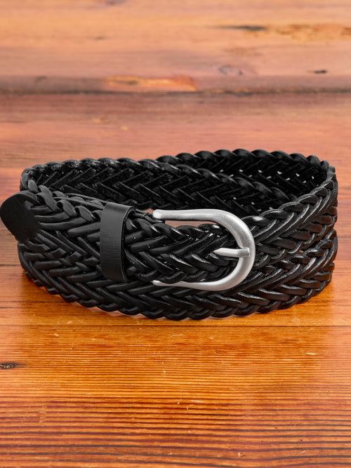 Braided Leather Mesh Belt in Black